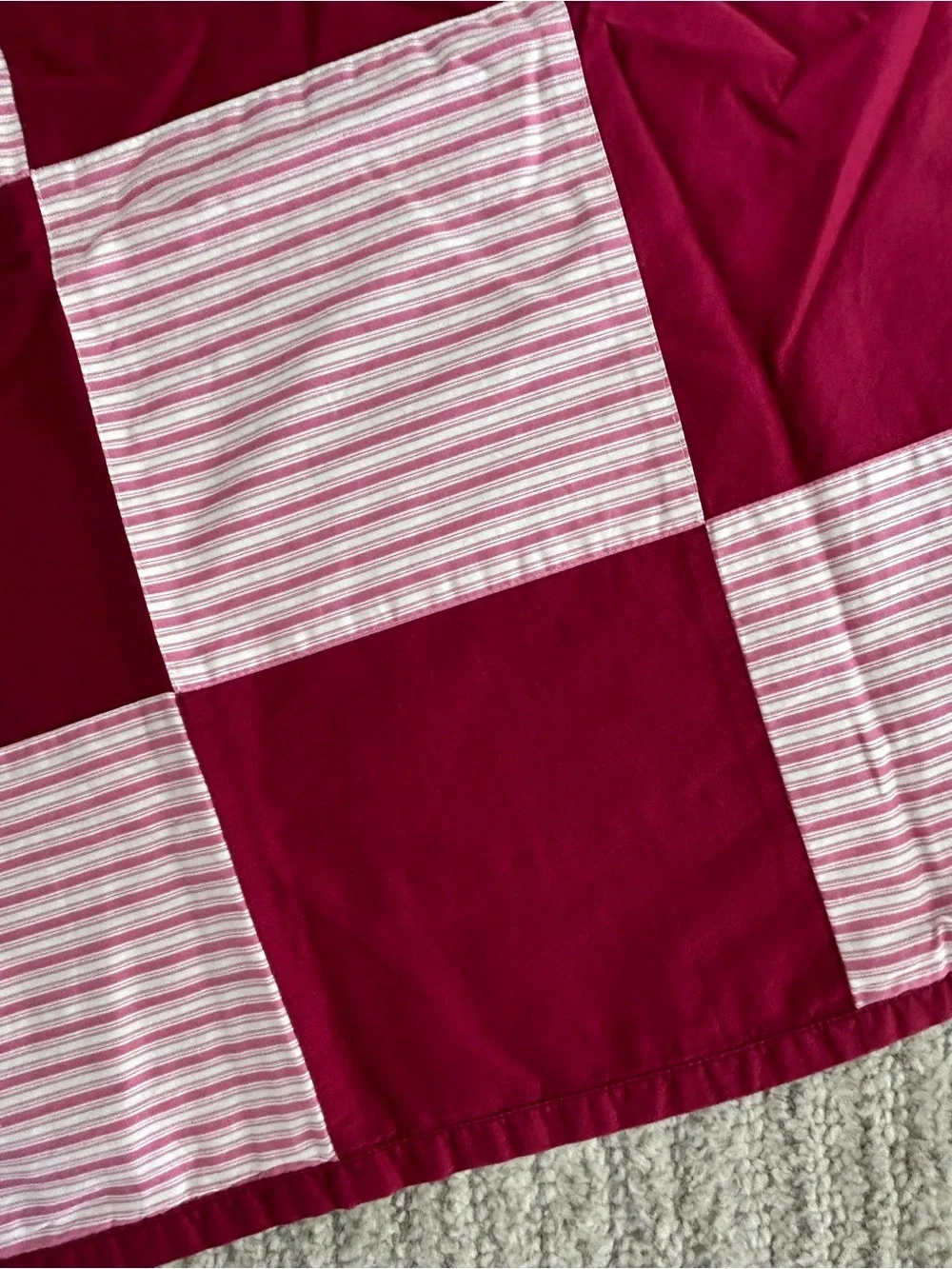 Made in Spain Cotton Checkered Patchwork Lap Quilt Baby Quilt - Burgundy / White
